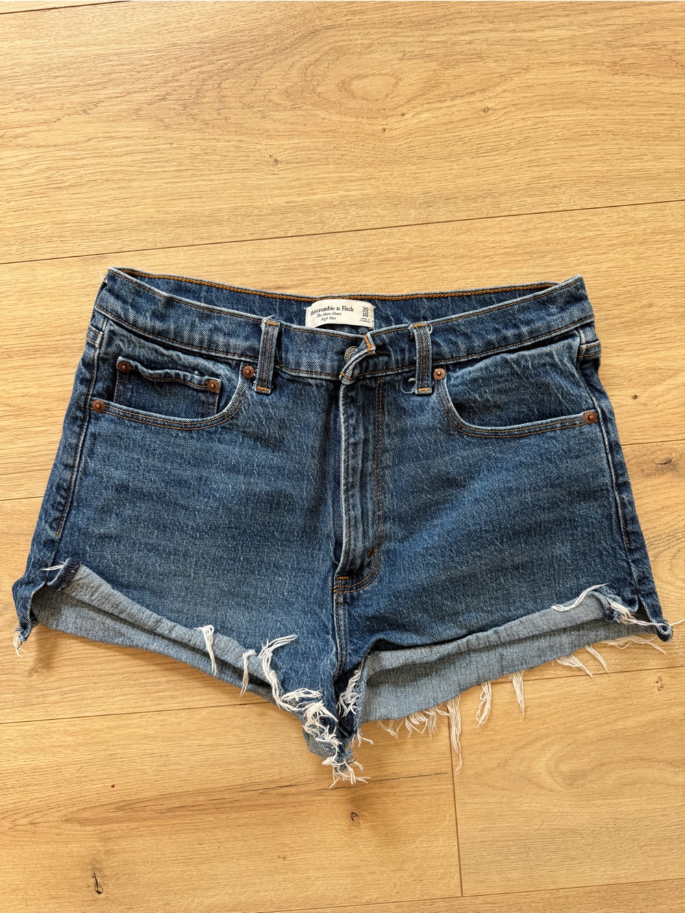 Abercrombie & Fitch Dark Blue Distressed Denim Shorts